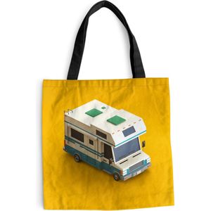 MuchoWow® Schoudertas - Strandtas - Big Shopper - Boodschappentas - Camper in isometrische stijl op een gele achtergrond - 45x45 cm - Katoenen tas