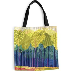 MuchoWow® Schoudertas - Strandtas - Big Shopper - Boodschappentas - Een illustratie van groene bomen in een bos - 40x40 cm - Katoenen tas