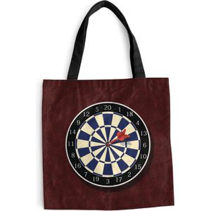 MuchoWow® Schoudertas - Strandtas - Big Shopper - Boodschappentas - Een illustratie van een pijl in een dartbord op een rode achtergrond - 45x45 cm - Katoenen tas