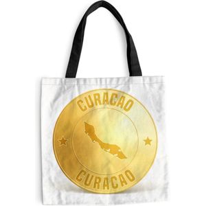 MuchoWow® Schoudertas - Strandtas - Big Shopper - Boodschappentas - Een illustratie van een gouden munt uit Curaçao - 40x40 cm - Katoenen tas