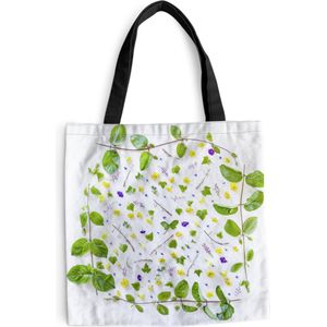 MuchoWow® Schoudertas - Strandtas - Big Shopper - Boodschappentas - Typisch botanische bloemen en bladeren op een grijze achtergrond - 40x40 cm - Katoenen tas