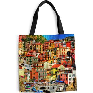 MuchoWow® Schoudertas - Strandtas - Big Shopper - Boodschappentas - Kleurrijke huizen op de bergen in Cinque Terre - 40x40 cm - Katoenen tas