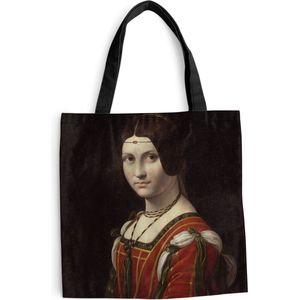 MuchoWow® Schoudertas - Strandtas - Big Shopper - Boodschappentas - La Belle Ferronnière - Leonardo da Vinci - 40x40 cm - Katoenen tas