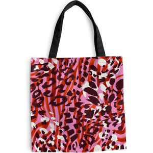 MuchoWow® Schoudertas - Strandtas - Big Shopper - Boodschappentas - Panterprint - Roze - Rood - 45x45 cm - Katoenen tas