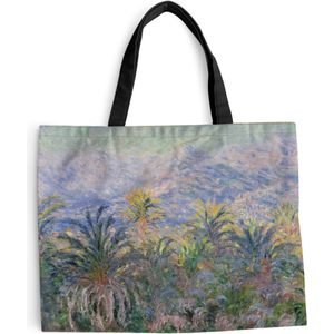 MuchoWow® Schoudertas - Strandtas - Big Shopper - Boodschappentas - Palmbomen bij Bordighera - Schilderij van Claude Monet - 50x40 cm - Katoenen tas