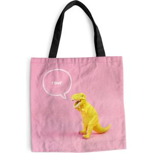 MuchoWow® Schoudertas - Strandtas - Big Shopper - Boodschappentas - Dinosaurus - Geel - Quotes - 45x45 cm - Katoenen tas