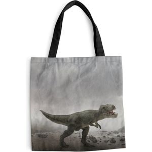 MuchoWow® Schoudertas - Strandtas - Big Shopper - Boodschappentas - Dinosaurus - Zand - Wolken - 45x45 cm - Katoenen tas