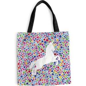 MuchoWow® Schoudertas - Strandtas - Big Shopper - Boodschappentas - Een illustratie van een witte eenhoorn op een kleurrijke achtergrond - Meisjes - Kindje - Kids - 40x40 cm - Katoenen tas