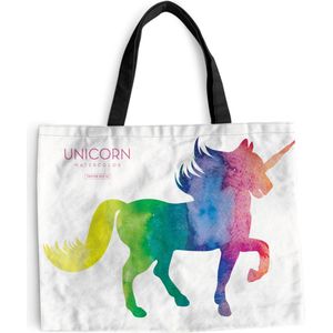 MuchoWow® Schoudertas - Strandtas - Big Shopper - Boodschappentas - Een illustratie van een eenhoorn in regenboog kleuren - Meisjes - Kinderen - Kids - 50x40 cm - Katoenen tas