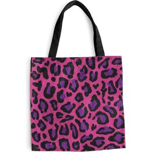 MuchoWow® Schoudertas - Strandtas - Big Shopper - Boodschappentas - Panterprint - Roze - Paars - 40x40 cm - Katoenen tas