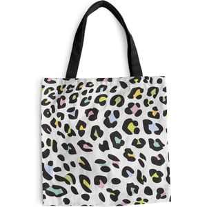 MuchoWow® Schoudertas - Strandtas - Big Shopper - Boodschappentas - Panterprint - Kleuren - Zwart - 45x45 cm - Katoenen tas