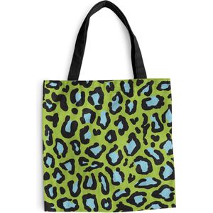 MuchoWow® Schoudertas - Strandtas - Big Shopper - Boodschappentas - Panterprint - Groen - Blauw - 40x40 cm - Katoenen tas