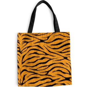 MuchoWow® Schoudertas - Strandtas - Big Shopper - Boodschappentas - Tijgerprint - Oranje - Zwart - 40x40 cm - Katoenen tas