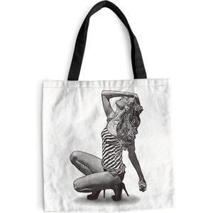 MuchoWow® Schoudertas - Strandtas - Big Shopper - Boodschappentas - Illustratie van een verleidelijke pin-upgirl - 40x40 cm - Katoenen tas