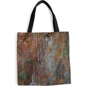 MuchoWow® Schoudertas - Strandtas - Big Shopper - Boodschappentas - Industrieel - Plank - Hout - Roest - 40x40 cm - Katoenen tas