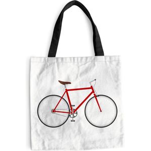 MuchoWow® Schoudertas - Strandtas - Big Shopper - Boodschappentas - Een zijaanzicht van een van een rode fiets - 40x40 cm - Katoenen tas