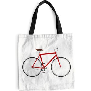 MuchoWow® Schoudertas - Strandtas - Big Shopper - Boodschappentas - Een zijaanzicht van een van een rode fiets - 45x45 cm - Katoenen tas