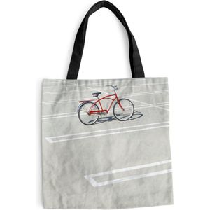 MuchoWow® Schoudertas - Strandtas - Big Shopper - Boodschappentas - Een rode geparkeerde fiets - 40x40 cm - Katoenen tas
