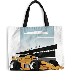 MuchoWow® Schoudertas - Strandtas - Big Shopper - Boodschappentas - Een gele racewagen uit de Formule 1 in een illustratie - 50x40 cm - Katoenen tas