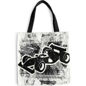 MuchoWow® Schoudertas - Strandtas - Big Shopper - Boodschappentas - Een kunstzinnige illustratie van een zwart-witte racewagen uit de Formule 1 - 40x40 cm - Katoenen tas