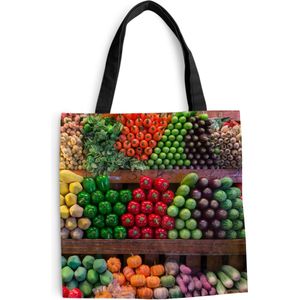 MuchoWow® Schoudertas - Strandtas - Big Shopper - Boodschappentas - Groente - Fruit - Kraam - Thailand - 45x45 cm - Katoenen tas