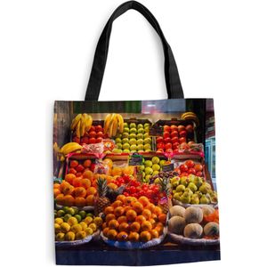 MuchoWow® Schoudertas - Strandtas - Big Shopper - Boodschappentas - Fruit - Kraam - Markt - Frankrijk - 40x40 cm - Katoenen tas