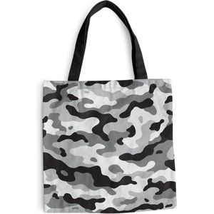 MuchoWow® Schoudertas - Strandtas - Big Shopper - Boodschappentas - Zwart-wit camouflage patroon - 40x40 cm - Katoenen tas