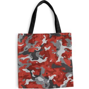 MuchoWow® Schoudertas - Strandtas - Big Shopper - Boodschappentas - Rood met grijs camouflage patroon - 40x40 cm - Katoenen tas