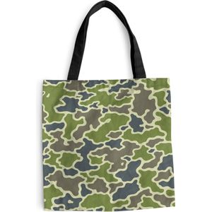 MuchoWow® Schoudertas - Strandtas - Big Shopper - Boodschappentas - Groen camouflage patroon - 40x40 cm - Katoenen tas