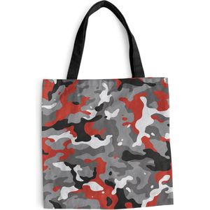 MuchoWow® Schoudertas - Strandtas - Big Shopper - Boodschappentas - Camouflage patroon met rode accenten - 40x40 cm - Katoenen tas