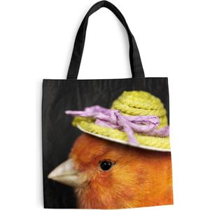 MuchoWow® Schoudertas - Strandtas - Big Shopper - Boodschappentas - Vogel - Hoed - Oranje - 45x45 cm - Katoenen tas