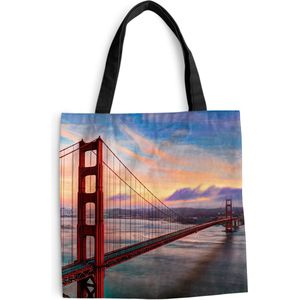 MuchoWow® Schoudertas - Strandtas - Big Shopper - Boodschappentas - Kleurrijke zonsondergang boven de Golden Gate Bridge in San Francisco - 40x40 cm - Katoenen tas