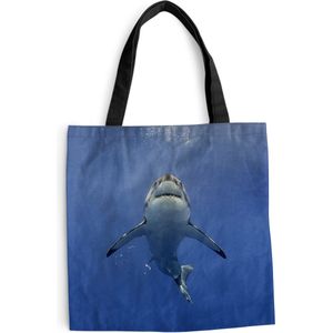 MuchoWow® Schoudertas - Strandtas - Big Shopper - Boodschappentas - Witte haai zwemt richting het wateroppervlak - 40x40 cm - Katoenen tas