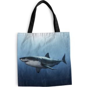 MuchoWow® Schoudertas - Strandtas - Big Shopper - Boodschappentas - Zijaanzicht grote witte haai - 40x40 cm - Katoenen tas