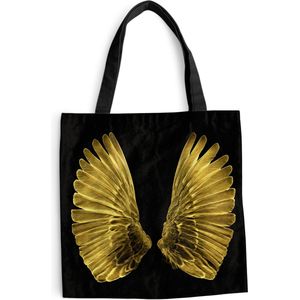 MuchoWow® Schoudertas - Strandtas - Big Shopper - Boodschappentas - Gouden vleugels op een zwarte achtergrond - 40x40 cm - Katoenen tas