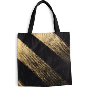 MuchoWow® Schoudertas - Strandtas - Big Shopper - Boodschappentas - Gouden verfstrepen op een zwarte achtergrond - 40x40 cm - Katoenen tas