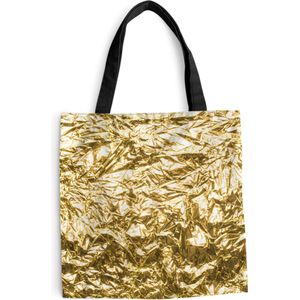 MuchoWow® Schoudertas - Strandtas - Big Shopper - Boodschappentas - Gouden folie met een gerimpelde textuur - 45x45 cm - Katoenen tas