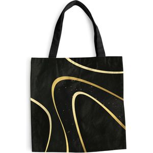 MuchoWow® Schoudertas - Strandtas - Big Shopper - Boodschappentas - Gouden golven op een zwarte achtergrond - 40x40 cm - Katoenen tas