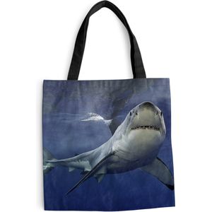 MuchoWow® Schoudertas - Strandtas - Big Shopper - Boodschappentas - Grote witte haai - 40x40 cm - Katoenen tas