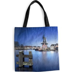 MuchoWow® Schoudertas - Strandtas - Big Shopper - Boodschappentas - Water - Huis - Haarlem - 45x45 cm - Katoenen tas
