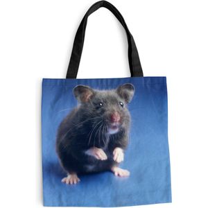 MuchoWow® Schoudertas - Strandtas - Big Shopper - Boodschappentas - Donkergrijze hamster blauwe achtergrond - 45x45 cm - Katoenen tas