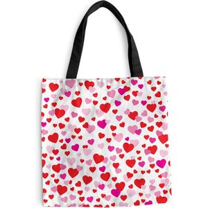 MuchoWow® Schoudertas - Strandtas - Big Shopper - Boodschappentas - Een illustratie met kleurrijke hartjes - 40x40 cm - Katoenen tas