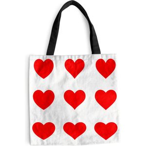 MuchoWow® Schoudertas - Strandtas - Big Shopper - Boodschappentas - Een illustratie met negen rode hartjes - 45x45 cm - Katoenen tas