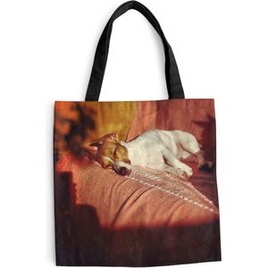 MuchoWow® Schoudertas - Strandtas - Big Shopper - Boodschappentas - Jack Russel hond aan het genieten - 45x45 cm - Katoenen tas