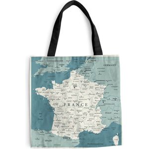 MuchoWow® Schoudertas - Strandtas - Big Shopper - Boodschappentas - Blauwe kaart van Frankrijk - 40x40 cm - Katoenen tas