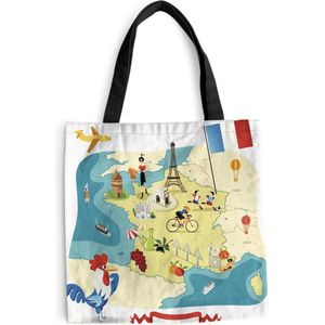 MuchoWow® Schoudertas - Strandtas - Big Shopper - Boodschappentas - Geïllustreerde kaart van Frankrijk - 45x45 cm - Katoenen tas