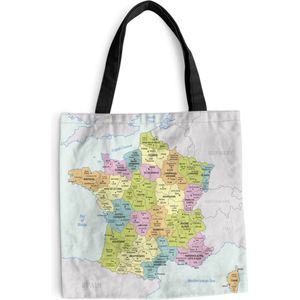 MuchoWow® Schoudertas - Strandtas - Big Shopper - Boodschappentas - Kleurrijke kaart van Frankrijk - 45x45 cm - Katoenen tas