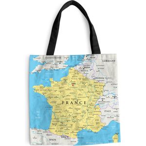 MuchoWow® Schoudertas - Strandtas - Big Shopper - Boodschappentas - Kaart van Frankrijk - 40x40 cm - Katoenen tas