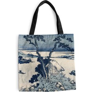 MuchoWow® Schoudertas - Strandtas - Big Shopper - Boodschappentas - Uitzicht op Mount Fuji - schilderij van Katsushika Hokusai - 40x40 cm - Katoenen tas