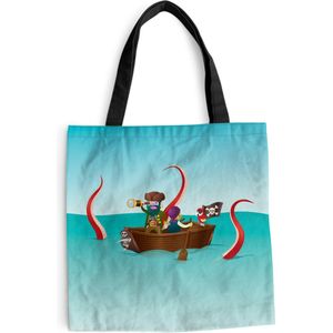 MuchoWow® Schoudertas - Strandtas - Big Shopper - Boodschappentas - Kinderillustratie van twee piraten op zee - 40x40 cm - Katoenen tas